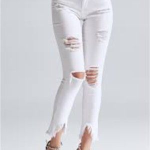 Venus Triangle Hem Distressed Jeans White Size 12